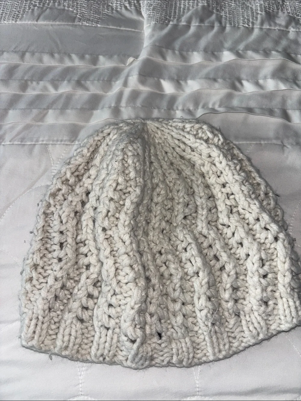 Knit Crochet Slouchy Beret - Cream